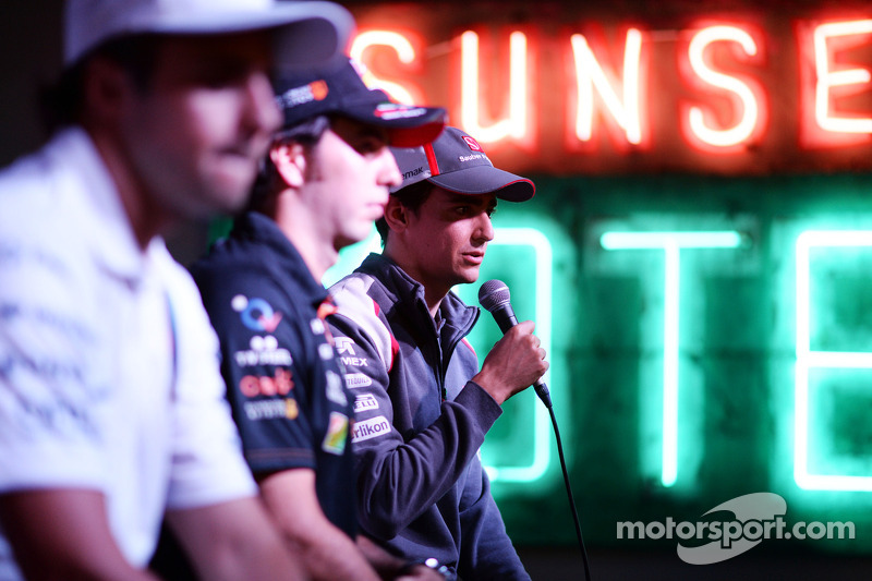 (De izquierda a derecha): Felipe Massa, Williams; Sergio Pérez, Sahara Force India F1; y Esteban Gut
