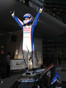 Race winner Anthony Davidson celebrates