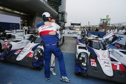 Race winner Anthony Davidson celebrates