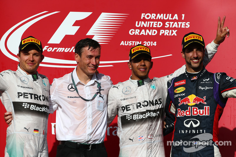 2014: 1. Lewis Hamilton, 2. Nico Rosberg, 3. Daniel Ricciardo