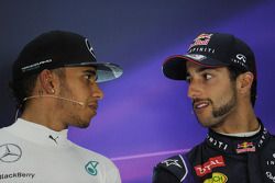 (L to R): Lewis Hamilton, Mercedes AMG F1 and Daniel Ricciardo, Red Bull Racing in the FIA Press Conference