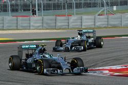 Nico Rosberg, Mercedes AMG F1 W05 leads team mate Lewis Hamilton, Mercedes AMG F1 W05