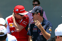 Kimi Raikkonen, Ferrari with Sebastian Vettel, Red Bull Racing on the drivers parade