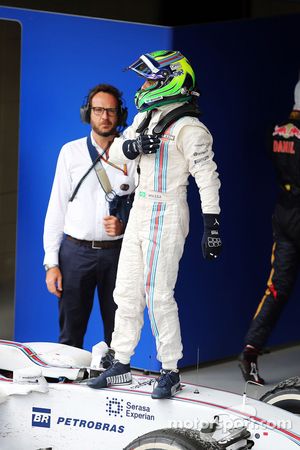 Felipe Massa, Williams FW36 celebrates his third position in parc ferme