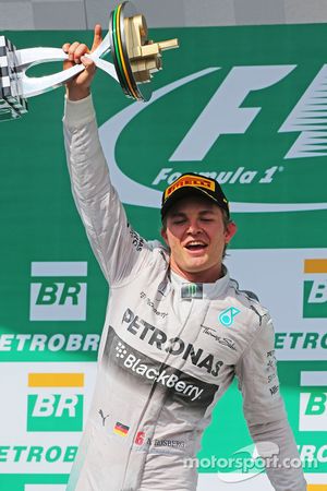 Race winner Nico Rosberg, Mercedes AMG F1 celebrates on the podium