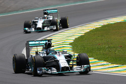 Nico Rosberg, Mercedes AMG F1 W05 leads team mate Lewis Hamilton, Mercedes AMG F1 W05