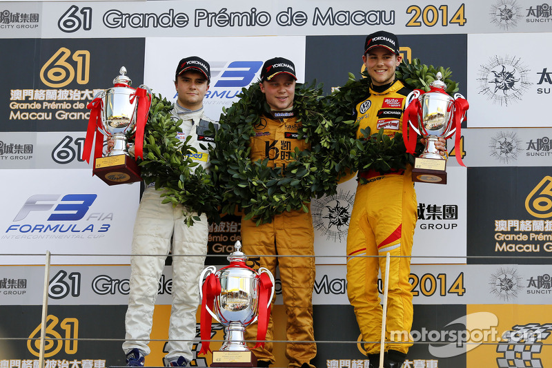 Podium, 2do Lucas Auer, Kfzteile24 Mücke Motorsport Dallara F312 Mercedes-HWA, 1st Felix Rosenqvist,