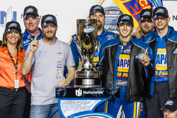 Championship victory lane: NASCAR Nationwide Series 2014 champion Chase Elliott celebrates with Dale Earnhardt Jr.
