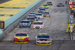 Joey Logano, Team Penske Ford and Denny Hamlin, Joe Gibbs Racing Toyota head back to track