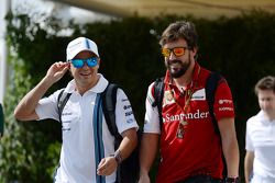 (L to R): Felipe Massa, Williams with Fernando Alonso, Ferrari