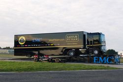 Stunt truck driver Mike Ryan jumps over stunt driver Martin Ivanov in record distance