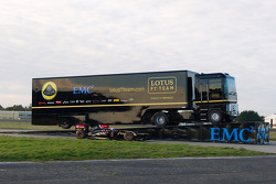 Stunt truck driver Mike Ryan jumps over stunt driver Martin Ivanov in record distance