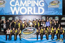 Championship victory lane: NASCAR Camping World Truck Series 2014 champion Matt Crafton celebrates