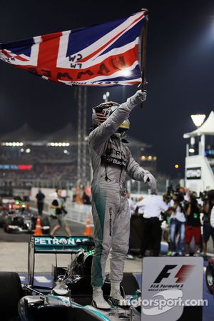 Race winner and World Champion Lewis Hamilton, Mercedes AMG F1 W05 celebrates in parc ferme