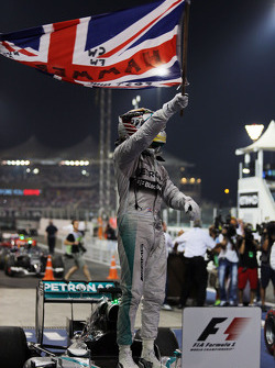 Race winner and World Champion Lewis Hamilton, Mercedes AMG F1 W05 celebrates in parc ferme