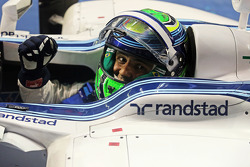 Felipe Massa, Williams FW36 celebrates his second position in parc ferme