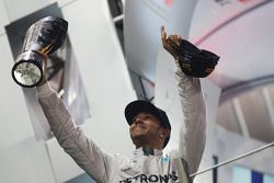 Race winner and World Champion Lewis Hamilton, Mercedes AMG F1 celebrates on the podium