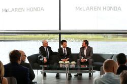 Yasuhisa Arai, head of Honda Motorsport, Fernando Alonso and Ron Dennis, Chairman & CEO of McLaren