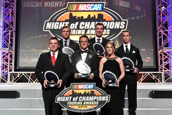 Andy Seuss, Brandon McReynolds, Rodrigo Marban, J.R. Fitzpatrick, Melissa Fiffield and Ben Rhodes receive the Most Popular Driver award for the respective series