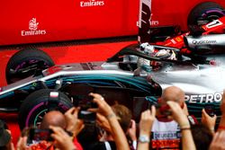 Lewis Hamilton, Mercedes AMG F1, celebrates in parc ferme