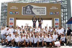 Car category podium: winners Nasser Al-Attiyah, Mathieu Baumel