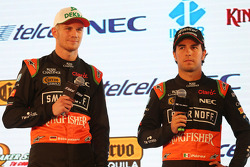 (L to R): Nico Hulkenberg, Sahara Force India F1 with team mate Sergio Perez, Sahara Force India F1