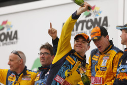 Victory Lane: race winners Matt Plumb and Hugh Plumb celebrate