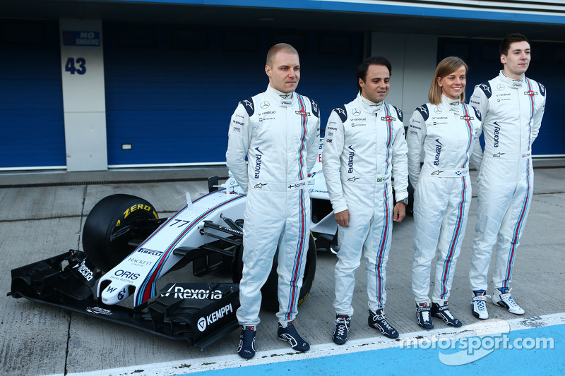 The Williams FW37 is unveiled: Valtteri Bottas, Williams; Felipe Massa, Williams; Susie Wolff, Williams Development Driver; Alex Lynn, Williams Development Driver