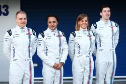 (L to R): Valtteri Bottas, Williams with Felipe Massa, Williams; Susie Wolff, Williams Development Driver; and Alex Lynn, Williams Development Driver