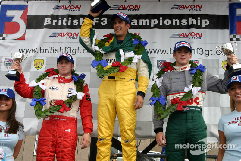 Podium: race winner Lucas di Grassi, James Rossiter and Adam Carroll