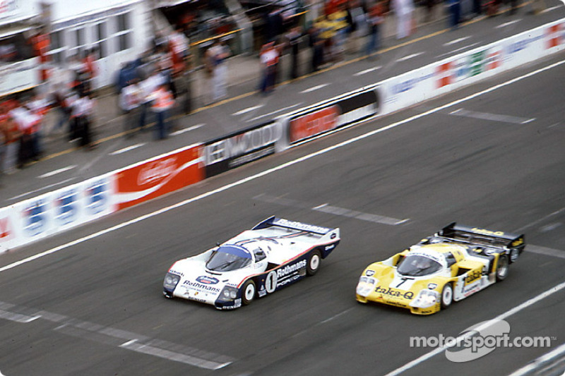 #1 Rothmans Porsche Porsche 962C: Hans-Joachim Stuck, Derek Bell, Al Holbert, #7 Joest Racing Porsche 956: Klaus Ludwig, Paolo Barilla, John Winter