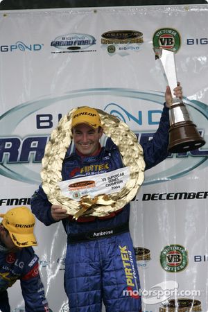 Australian V8 Supercar Series 2004 champion Marcos Ambrose celebrates