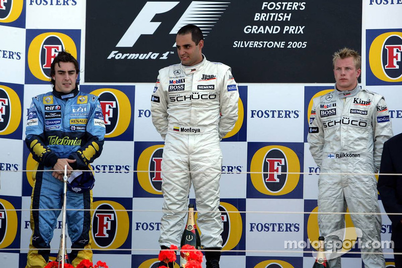 Podium : le vainqueur Juan Pablo Montoya avec Fernando Alonso et Kimi Raikkonen