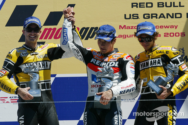 Podium : Nicky Hayden, Colin Edwards et Valentino Rossi