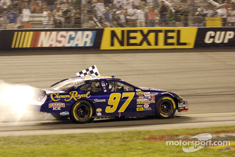 Race winner Kurt Busch celebrates