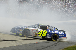 Race winner Jimmie Johnson celebrates