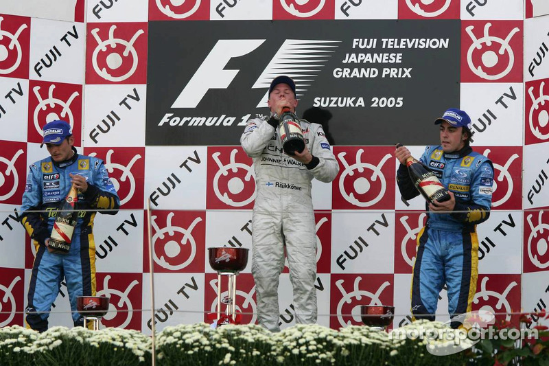 2005 Podium: 1. Кimi Raikkonen, McLaren-Mercedes. 2. Giancarlo Fisichella, Renault. 3. Fernando Alonso, Renault