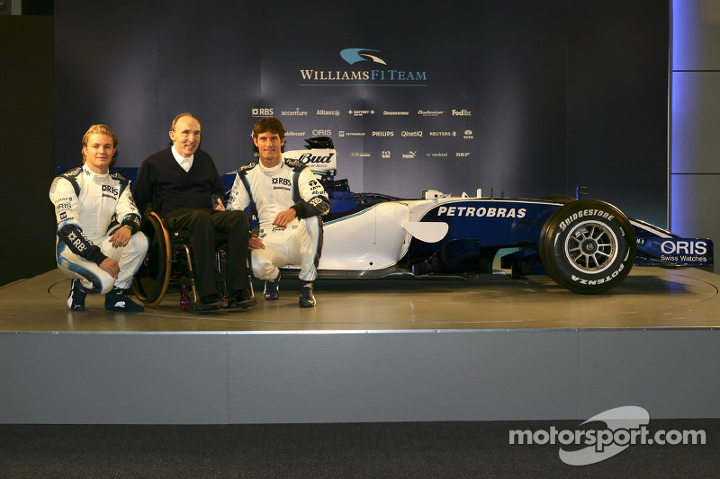 Nico Rosberg, Frank Williams und Mark Webber mit dem Williams FW28