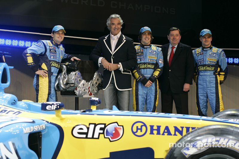 Giancarlo Fisichella, Flavio Briatore, Fernando Alonso, Patrick Faure ve Heikki Kovalainen