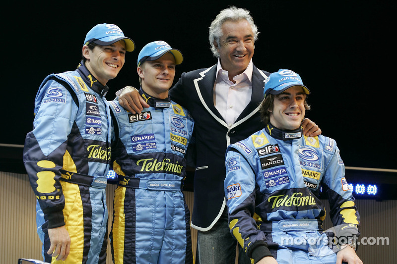 Giancarlo Fisichella, Heikki Kovalainen, Fernando Alonso ve Flavio Briatore