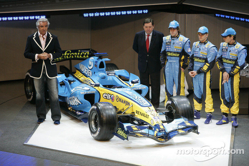 Giancarlo Fisichella, Patrick Faure, Fernando Alonso, Heikki Kovalainen ve Flavio Briatore
