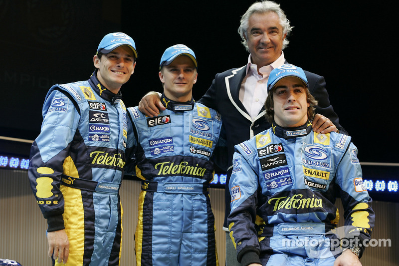 Giancarlo Fisichella, Heikki Kovalainen, Fernando Alonso ve Flavio Briatore