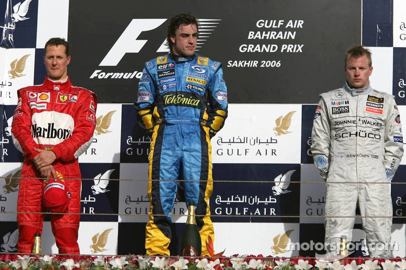 Podio: Fernando Alonso, Michael Schumacher y Kimi Raikkonen