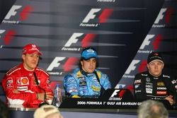 Press conference: race winner Fernando Alonso with Michael Schumacher and Kimi Raikkonen