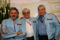 The Ex Brahbam team Gordon Murray, ex Brabham and McLaren Designer with Bernie Ecclestone and Herbie Blash, FIA observer