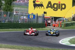 Michael Schumacher and Fernando Alonso battle