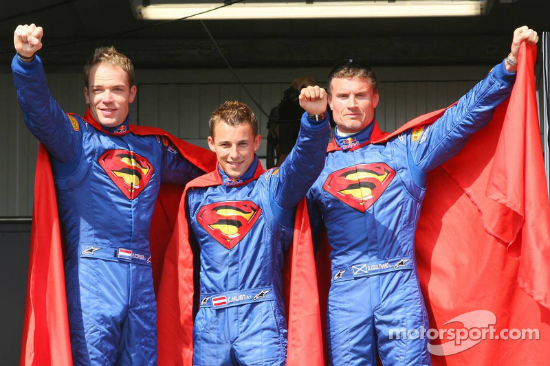 Red Bull Racing unveil their special Monaco "Superman" edition livery: Robert Doornbos, Christian Klien and David Coulthard
