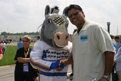 NFL Hall of Famer Anthony Munoz with Kentucky Speedway mascot Horse Power