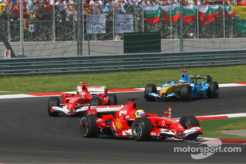 Felipe Massa leads Michael Schumacher and Fernando Alonso