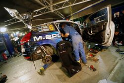 M-Sport mechanics work on the crashed car of Ott Tanak and Molder Raigo